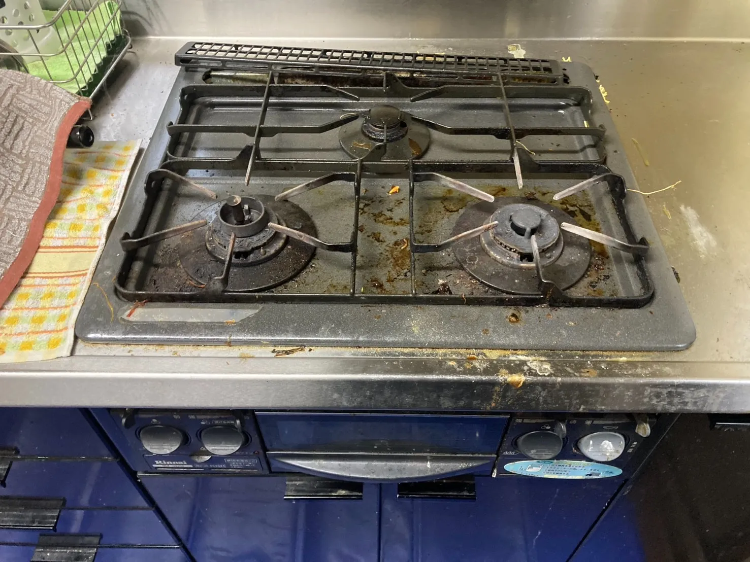 リンナイ、RSK-30J3S→ノーリツ、N3GT2RVQ1、メタルトップ、3口、ダブル高火力、無水片面焼グリル、天板幅60ｃｍタイプ、ビルトインコンロ交換工事ー埼玉県さいたま市見沼区風渡野